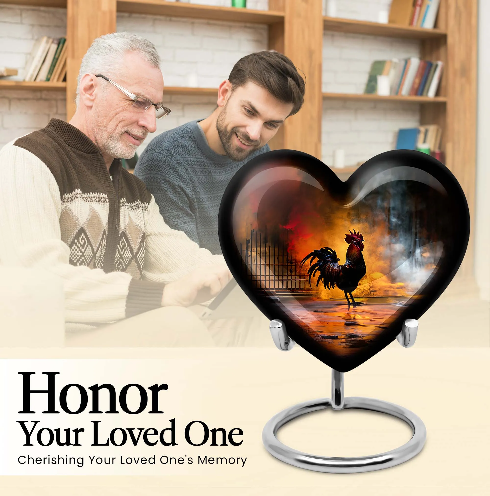Stately Heart Embrace: 10 Inch Large Chicken Urn for Funeral Burial