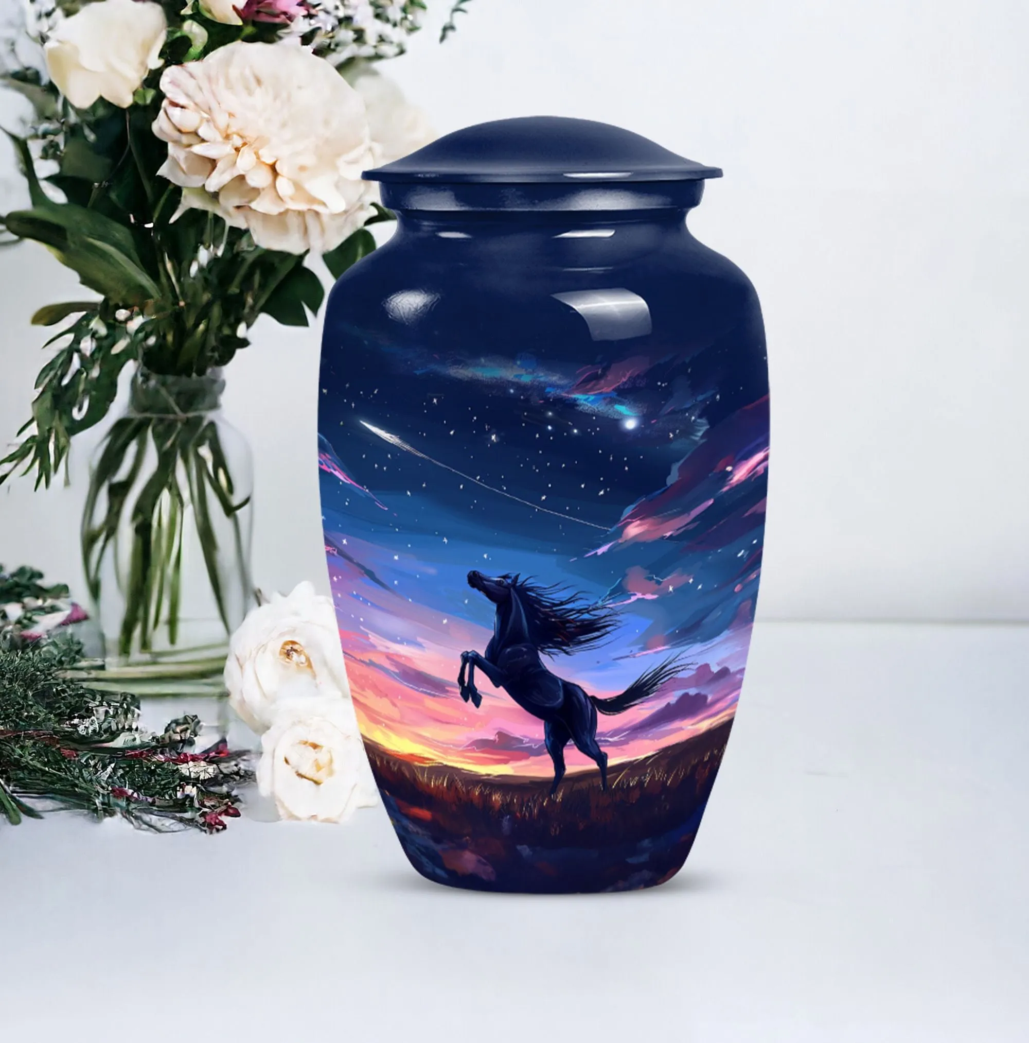 Symbolic Farewell: Horse-Themed Aluminium Memorial Urn