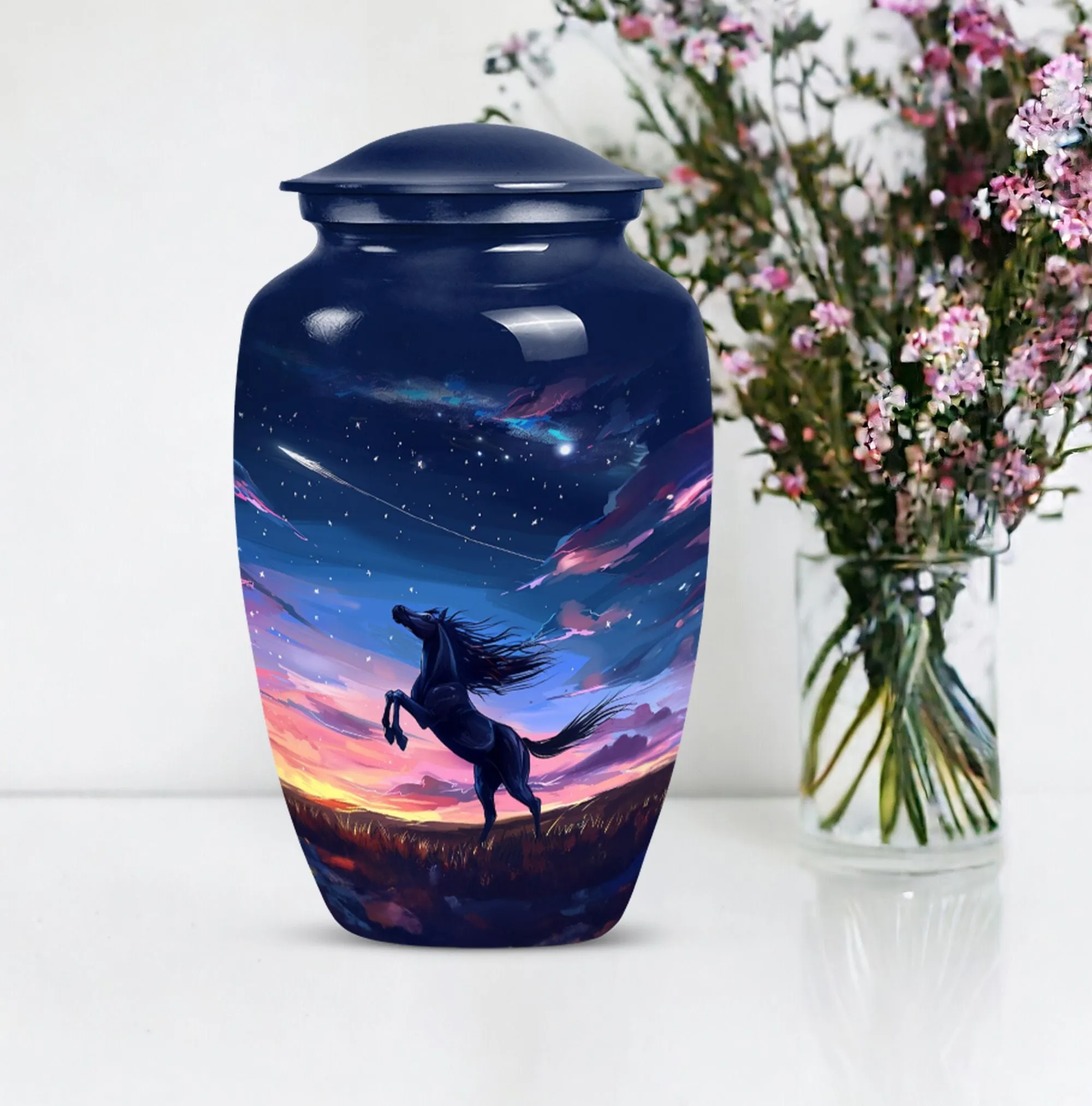Symbolic Farewell: Horse-Themed Aluminium Memorial Urn