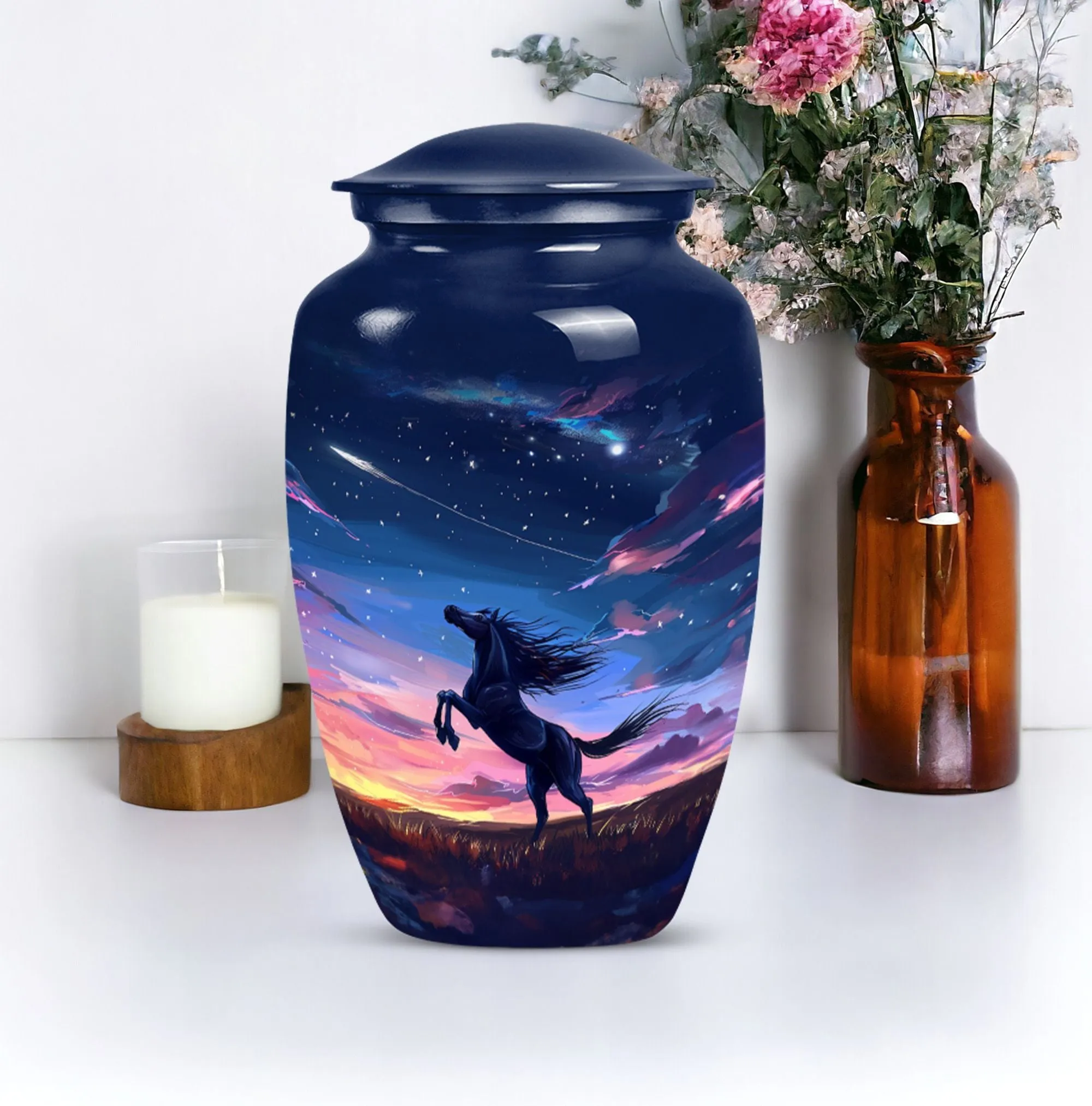 Symbolic Farewell: Horse-Themed Aluminium Memorial Urn