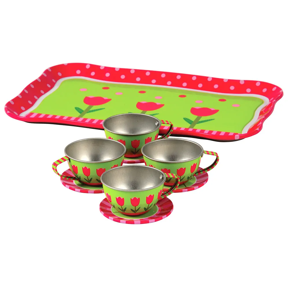 Take-Along Tin Tea Set | 20-Piece Service for 4 with Tray, Tea Pot & Accessories