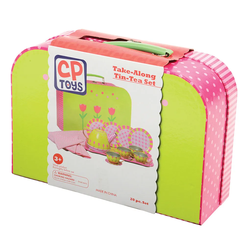 Take-Along Tin Tea Set | 20-Piece Service for 4 with Tray, Tea Pot & Accessories