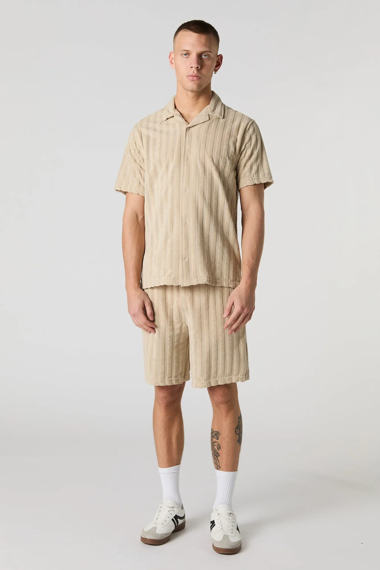 Terry Striped Drawstring Short