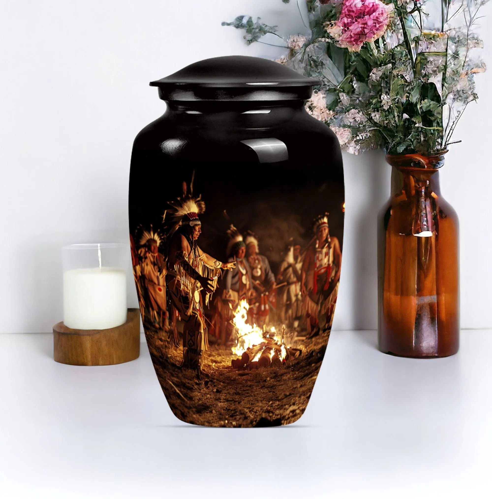 Tribe Man Urn: Elite Wolf Howling Series - Large Cremation Urn