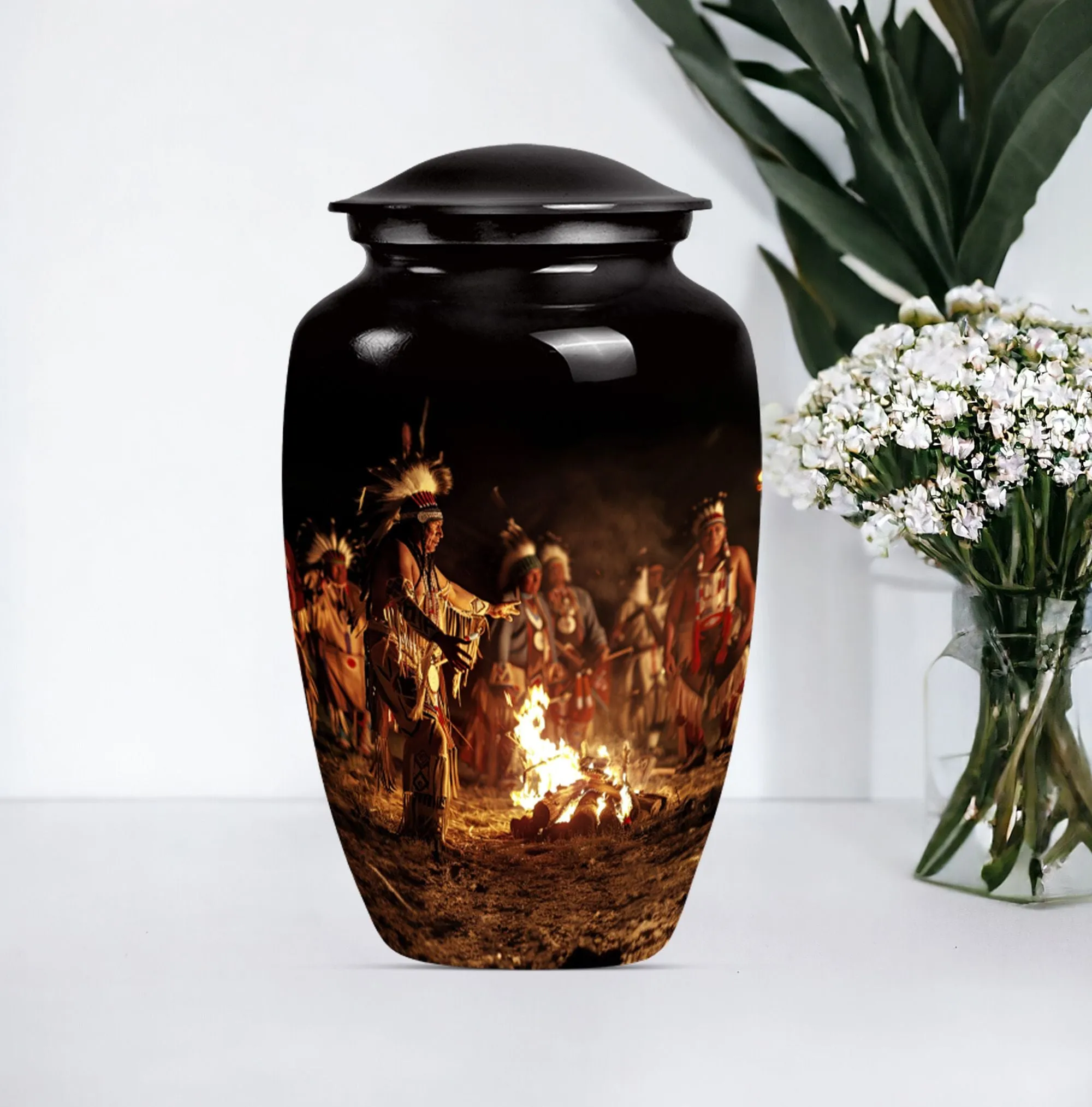 Tribe Man Urn: Elite Wolf Howling Series - Large Cremation Urn