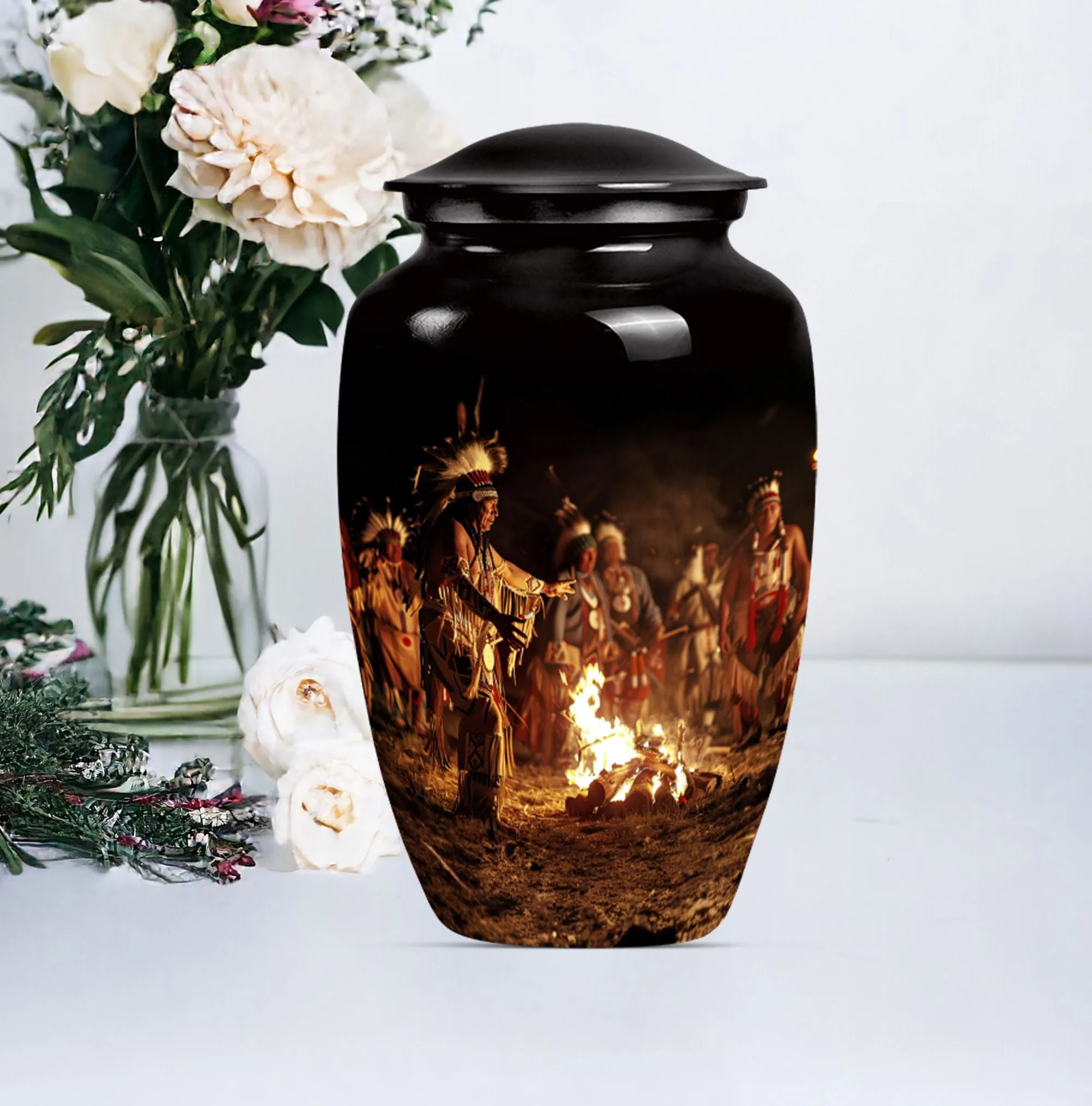 Tribe Man Urn: Elite Wolf Howling Series - Large Cremation Urn