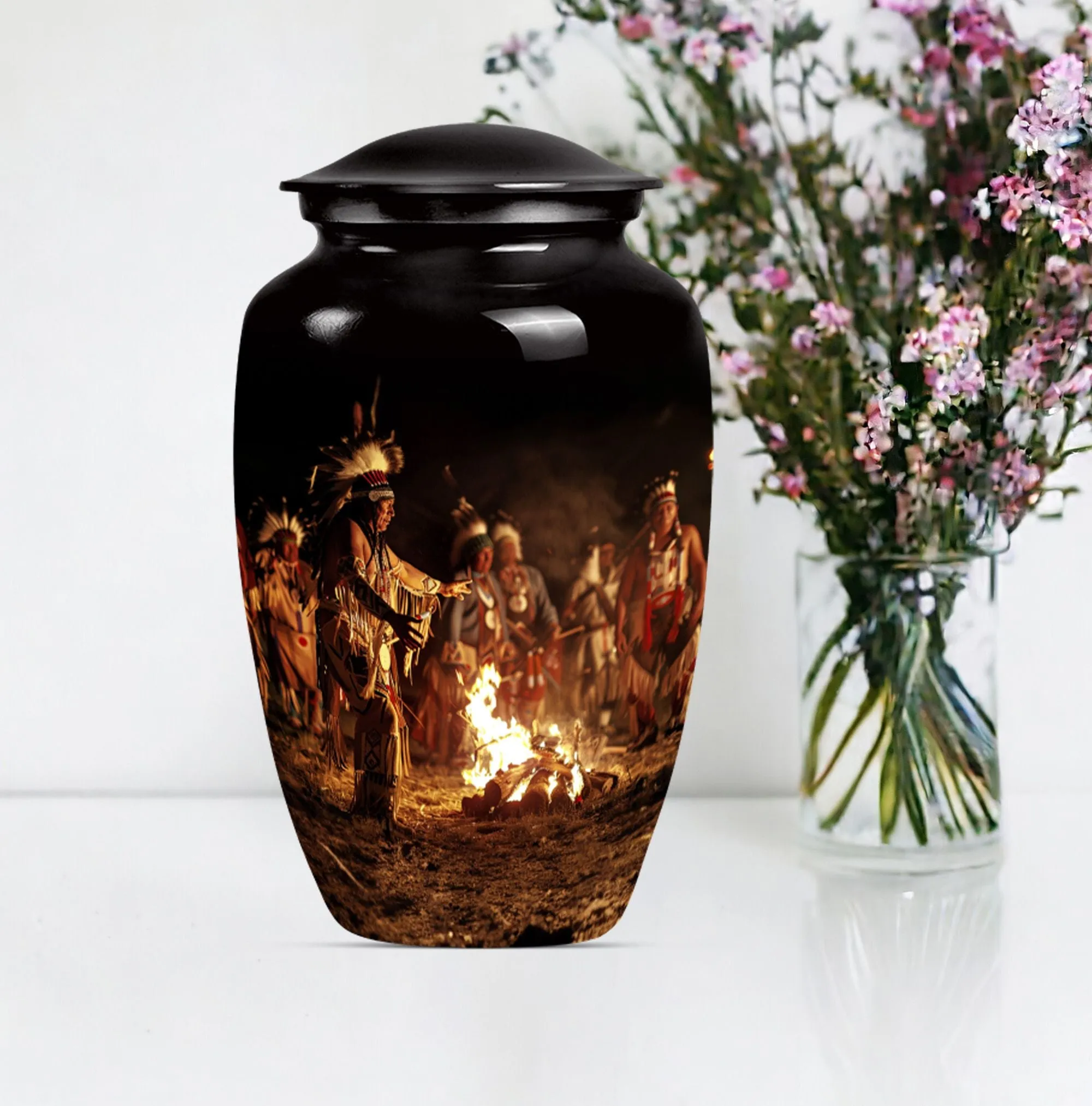 Tribe Man Urn: Elite Wolf Howling Series - Large Cremation Urn