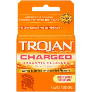 Trojan Intensified Charged Orgasmic Pleasure Lubricated Condoms - 3 Pack