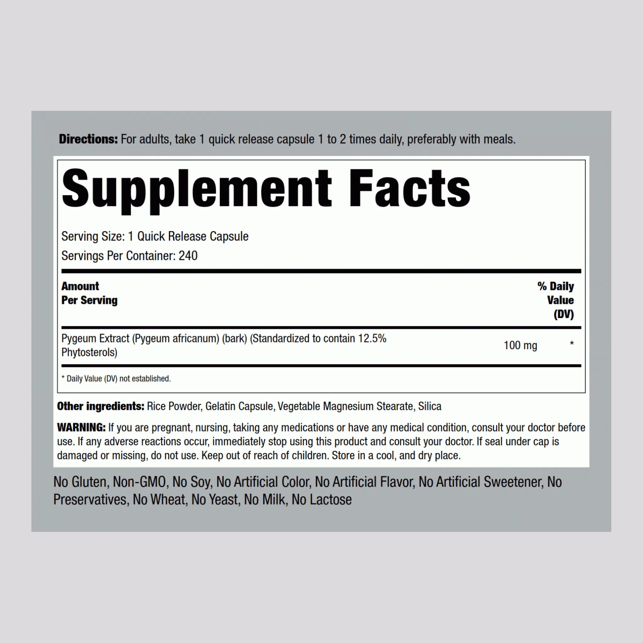 Ultra Standardized Pygeum, 100 mg, 240 Quick Release Capsules