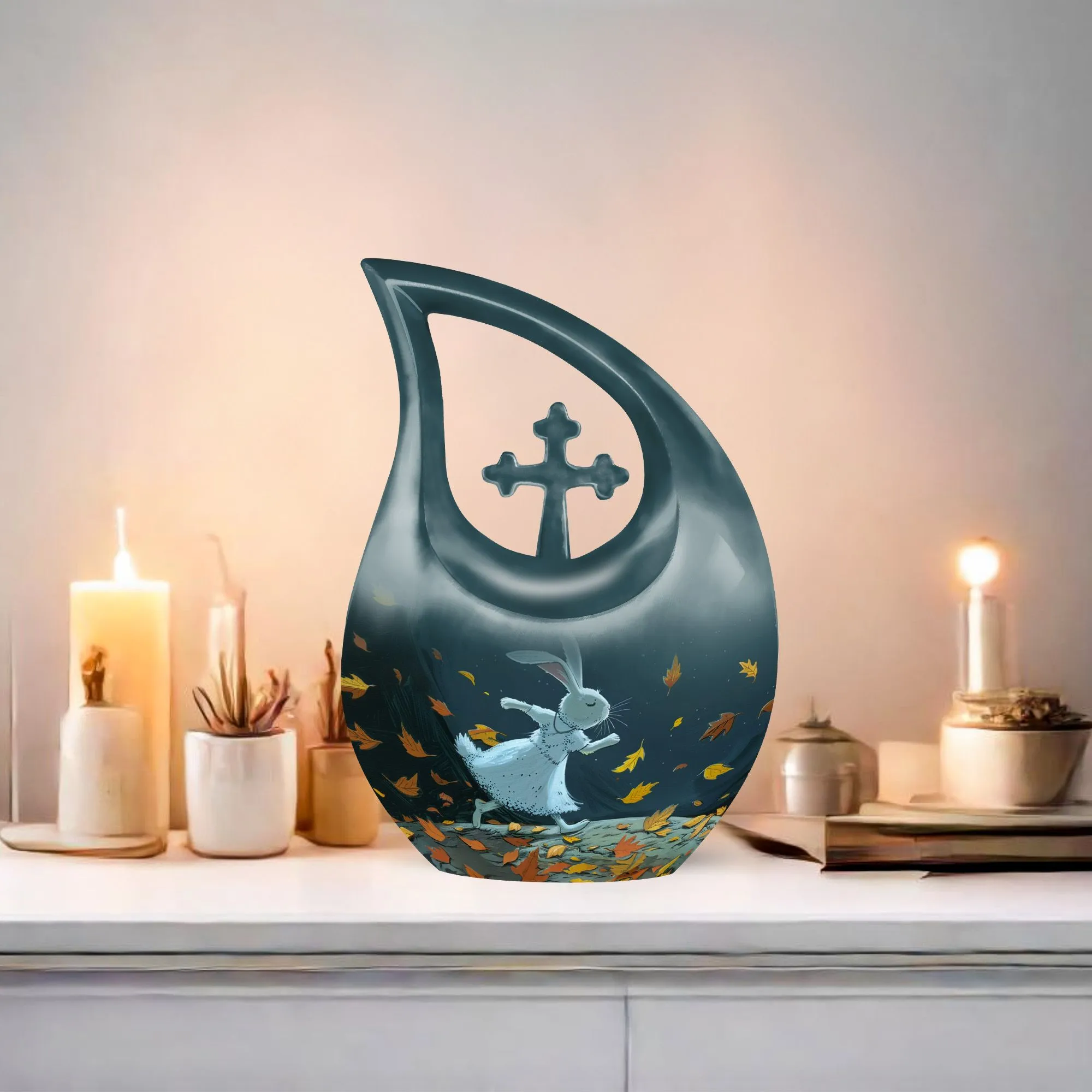 White Bunny Moon Tribute - An Elegant Memorial Urn for Dad