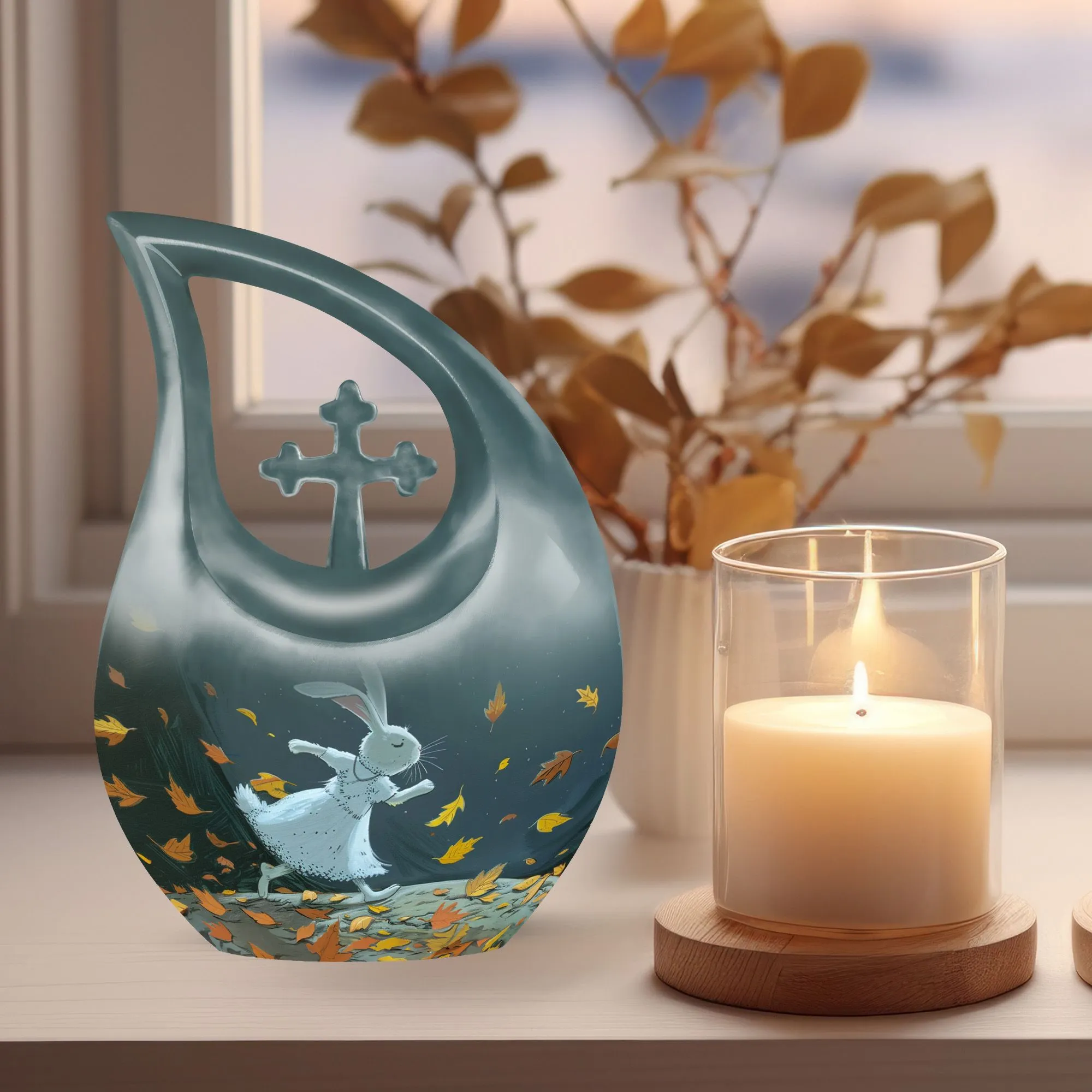 White Bunny Moon Tribute - An Elegant Memorial Urn for Dad