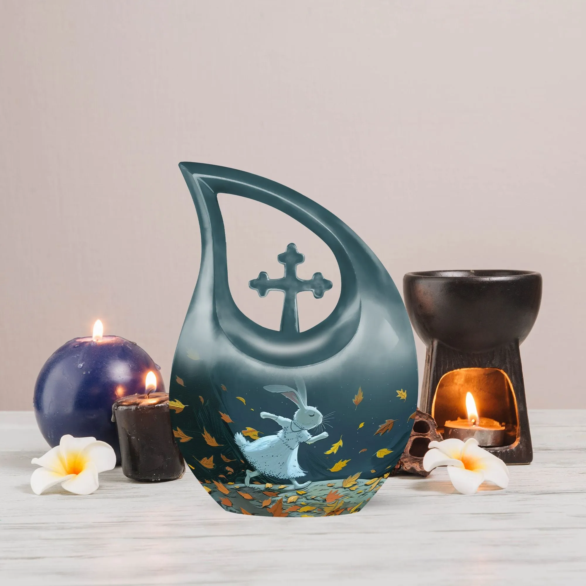 White Bunny Moon Tribute - An Elegant Memorial Urn for Dad