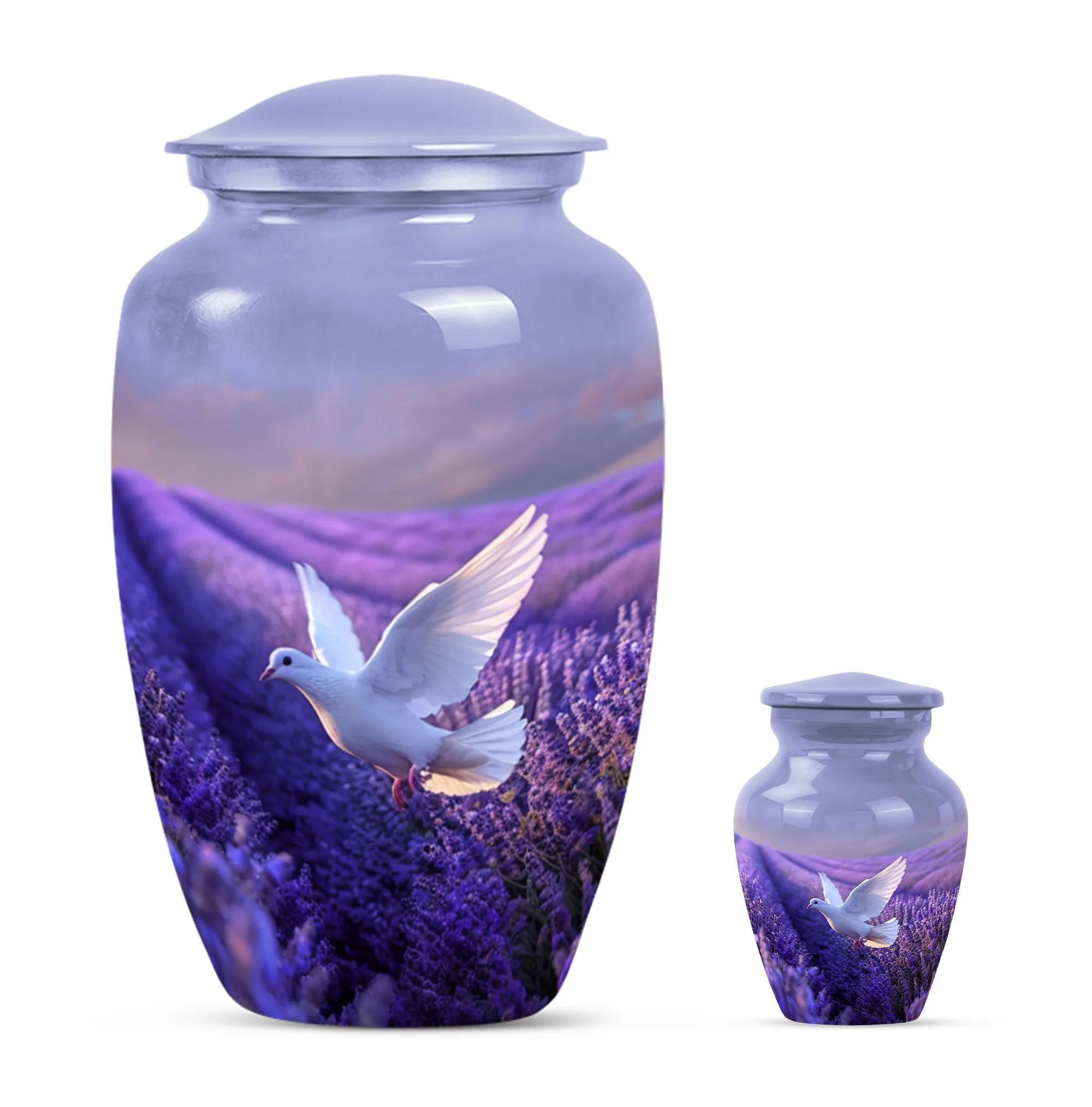 White Dove on Purple Memoria: An Adult Funeral Urn Embodying Love