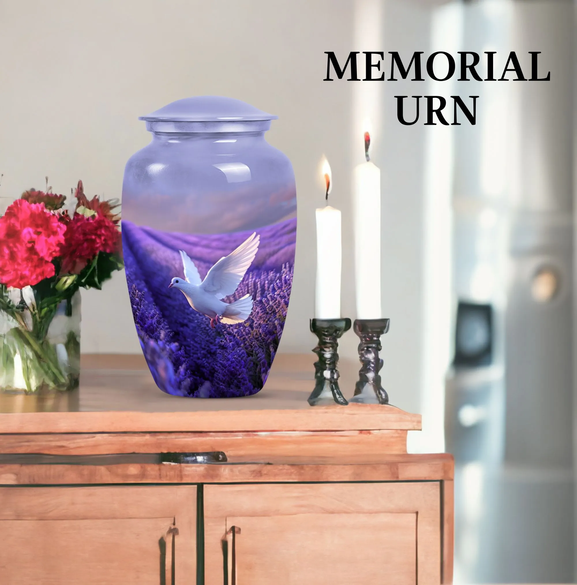 White Dove on Purple Memoria: An Adult Funeral Urn Embodying Love