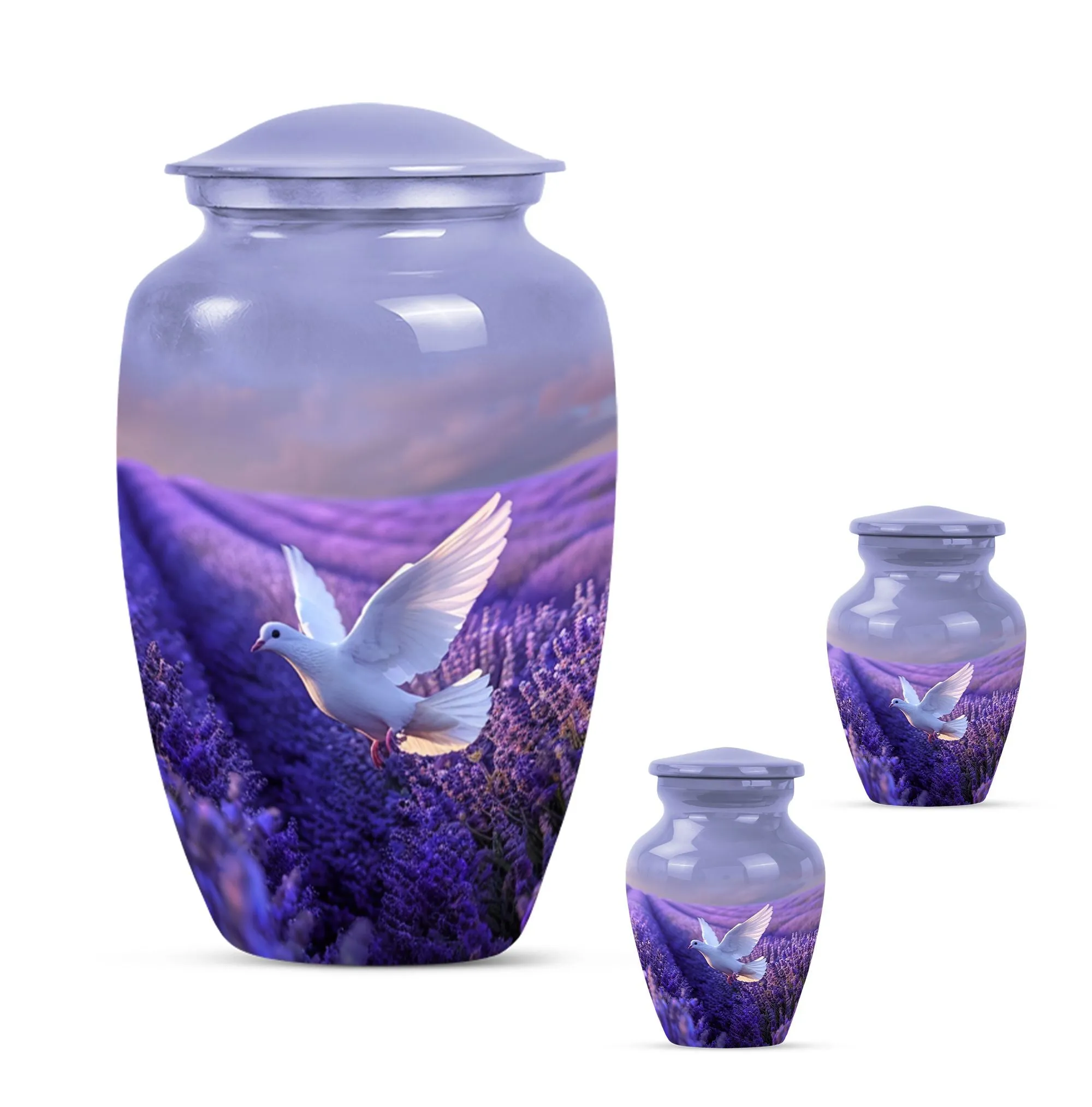 White Dove on Purple Memoria: An Adult Funeral Urn Embodying Love
