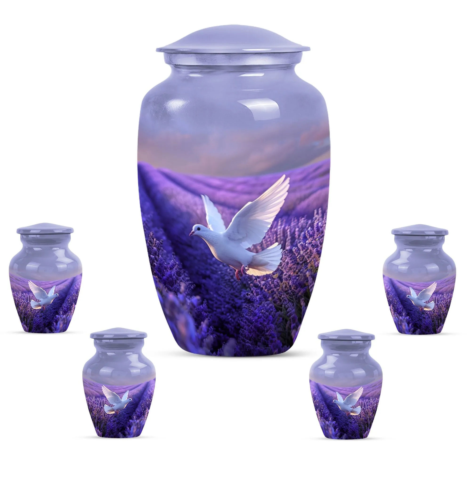 White Dove on Purple Memoria: An Adult Funeral Urn Embodying Love