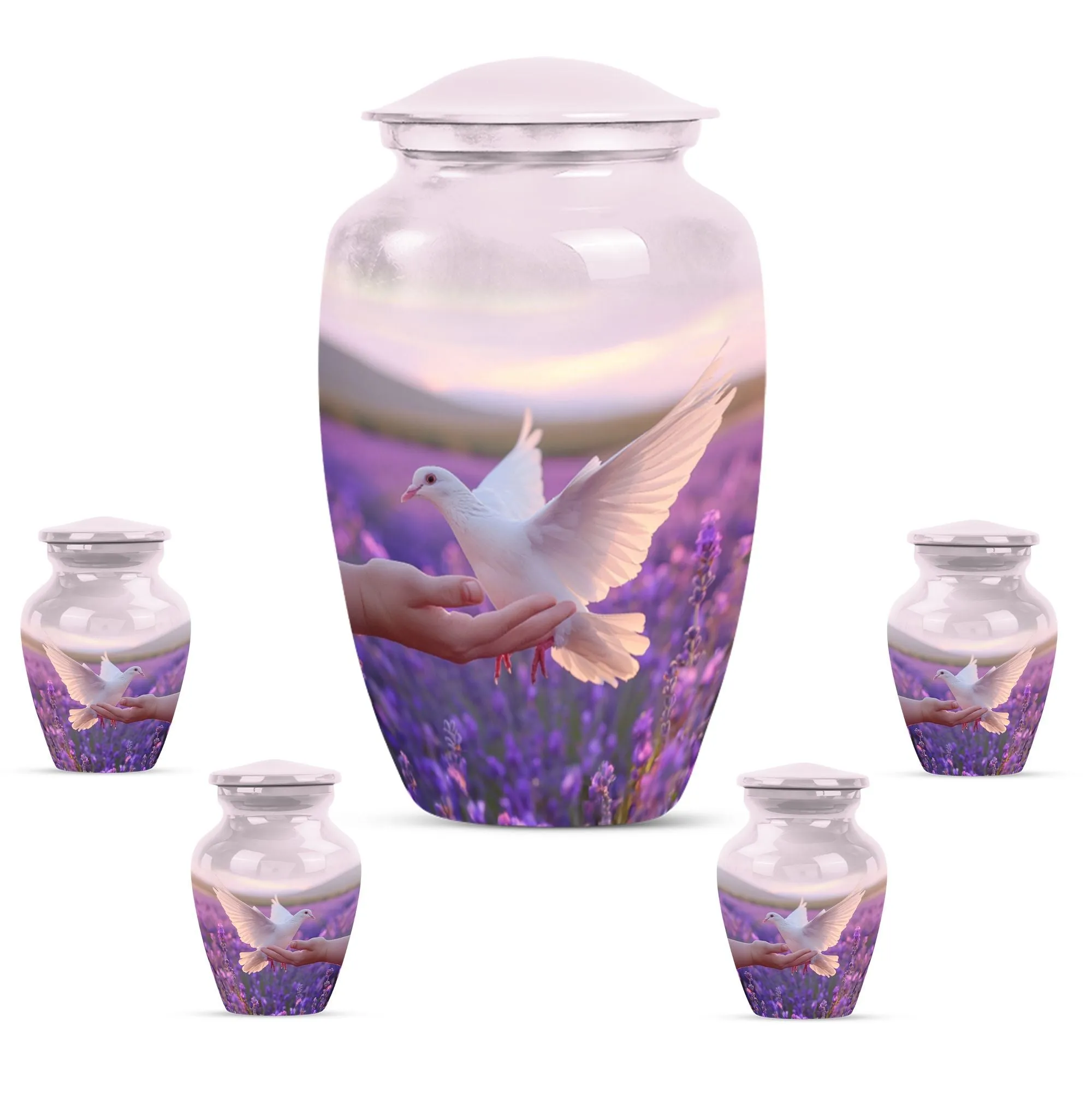 White Dove on Purple Memorial Collectible, Women's Cremation Urn