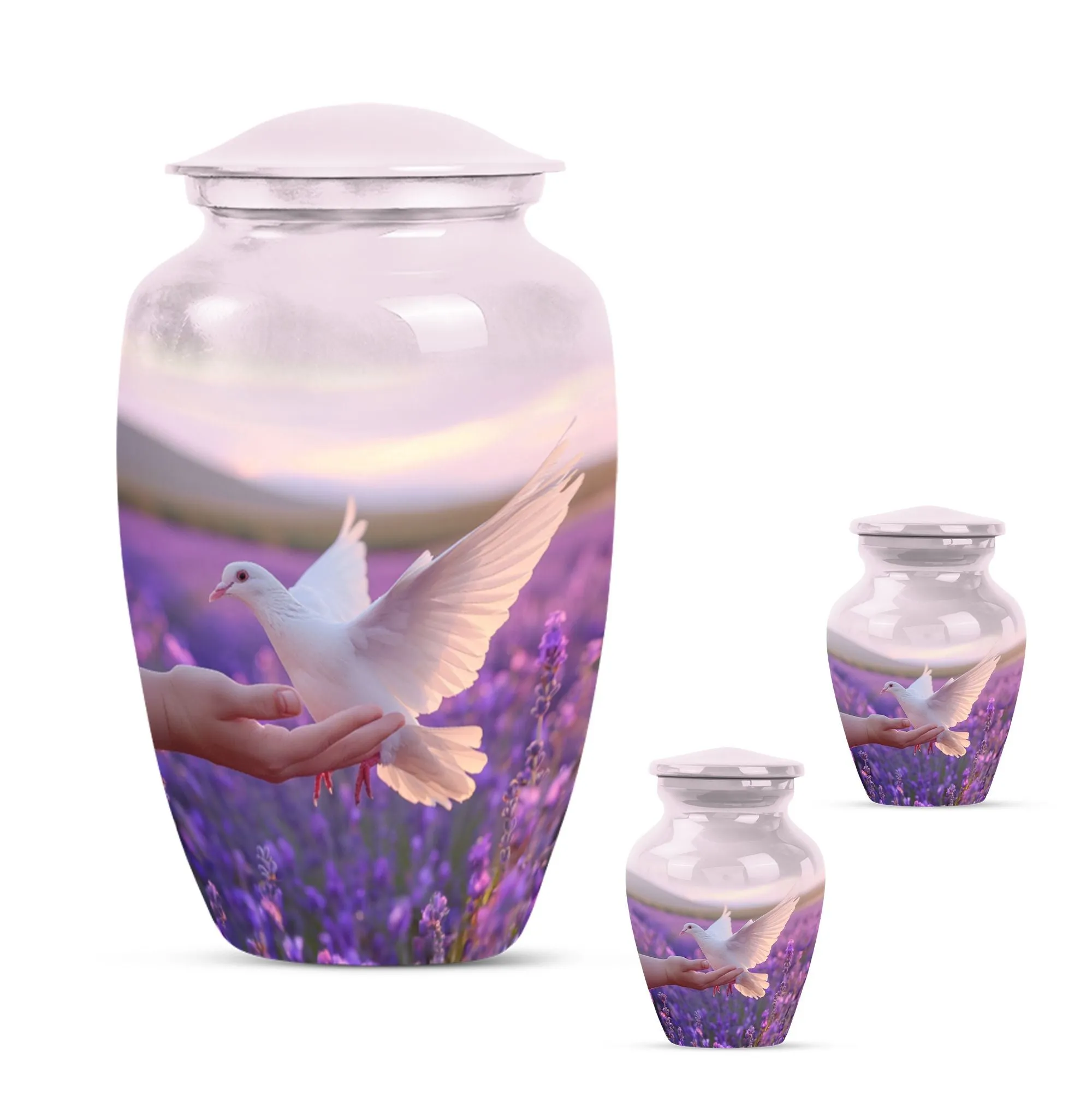 White Dove on Purple Memorial Collectible, Women's Cremation Urn