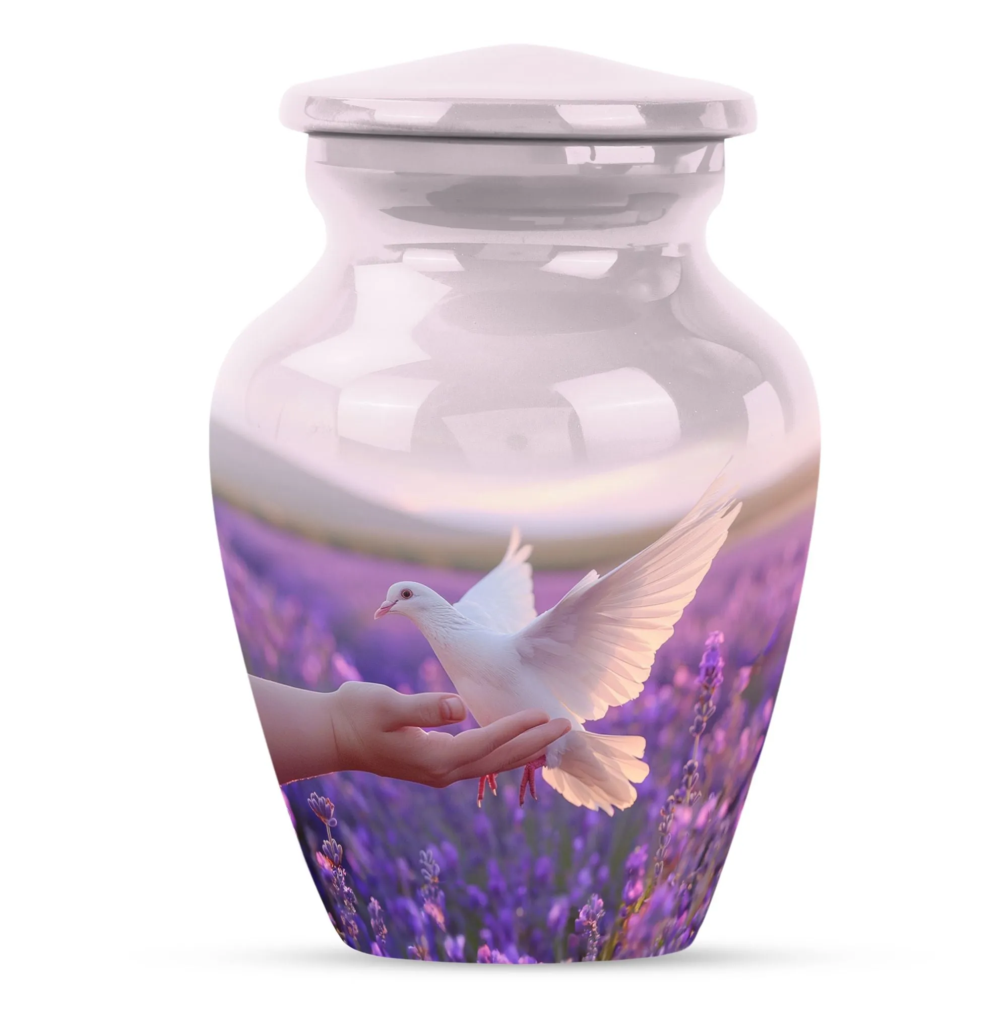 White Dove on Purple Memorial Collectible, Women's Cremation Urn