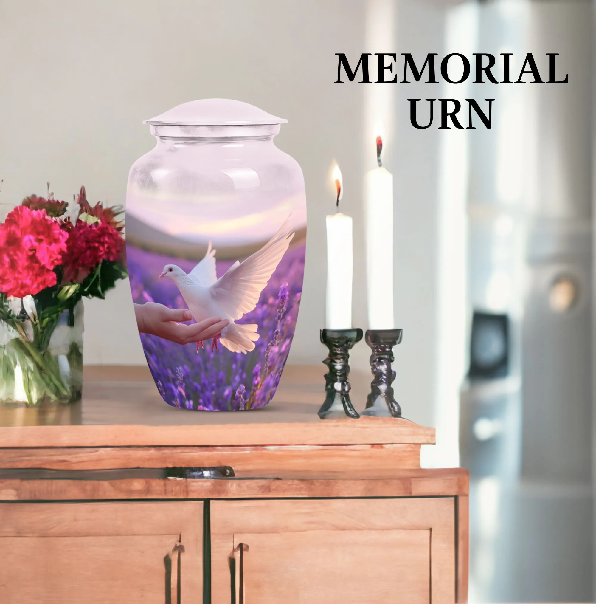 White Dove on Purple Memorial Collectible, Women's Cremation Urn