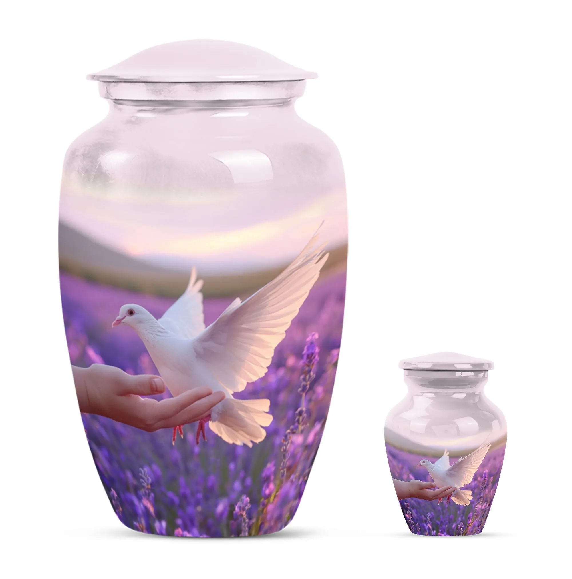 White Dove on Purple Memorial Collectible, Women's Cremation Urn