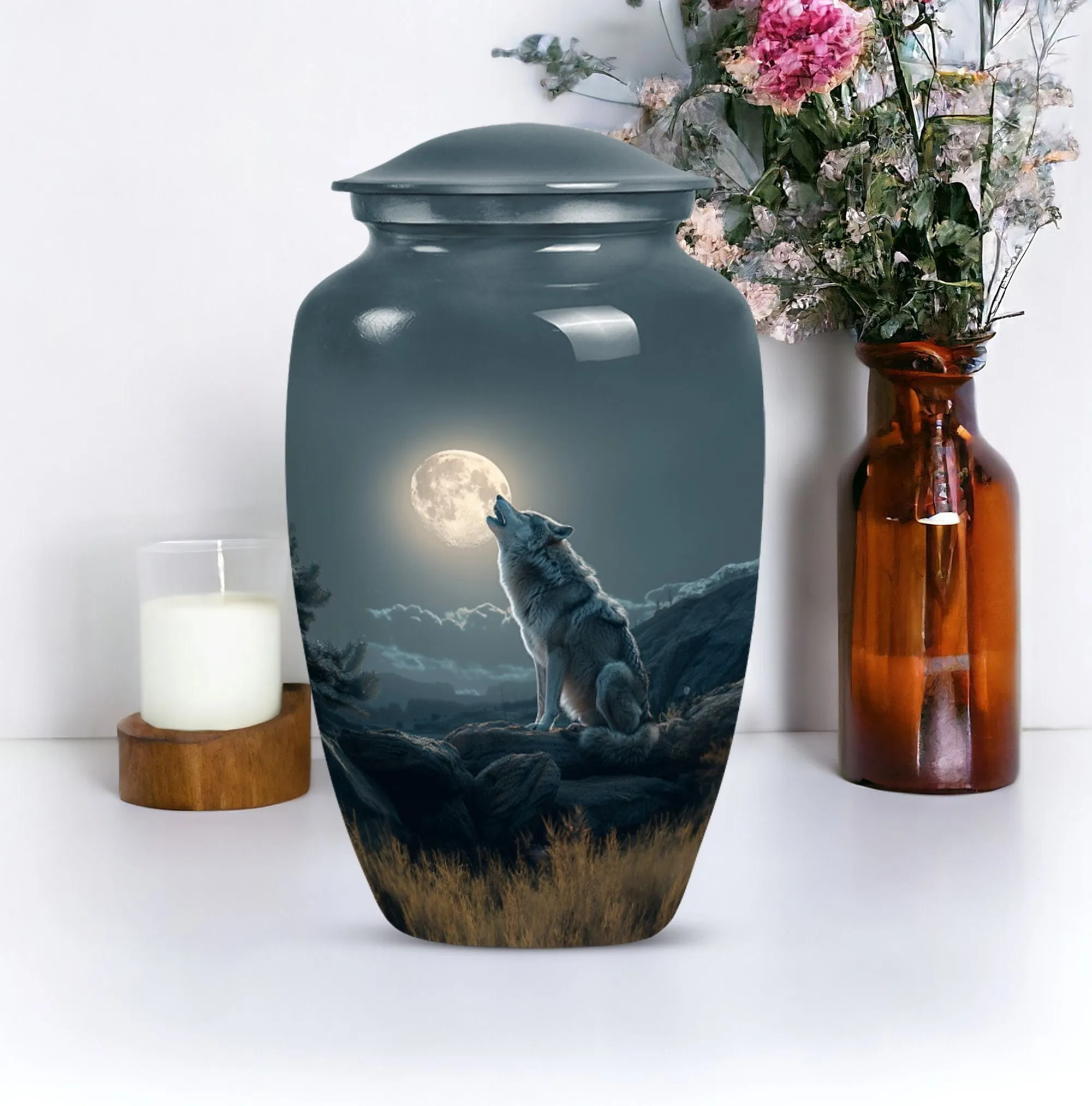 Wolf Howling Cremation Urn for Ashes -Container For Human Remains