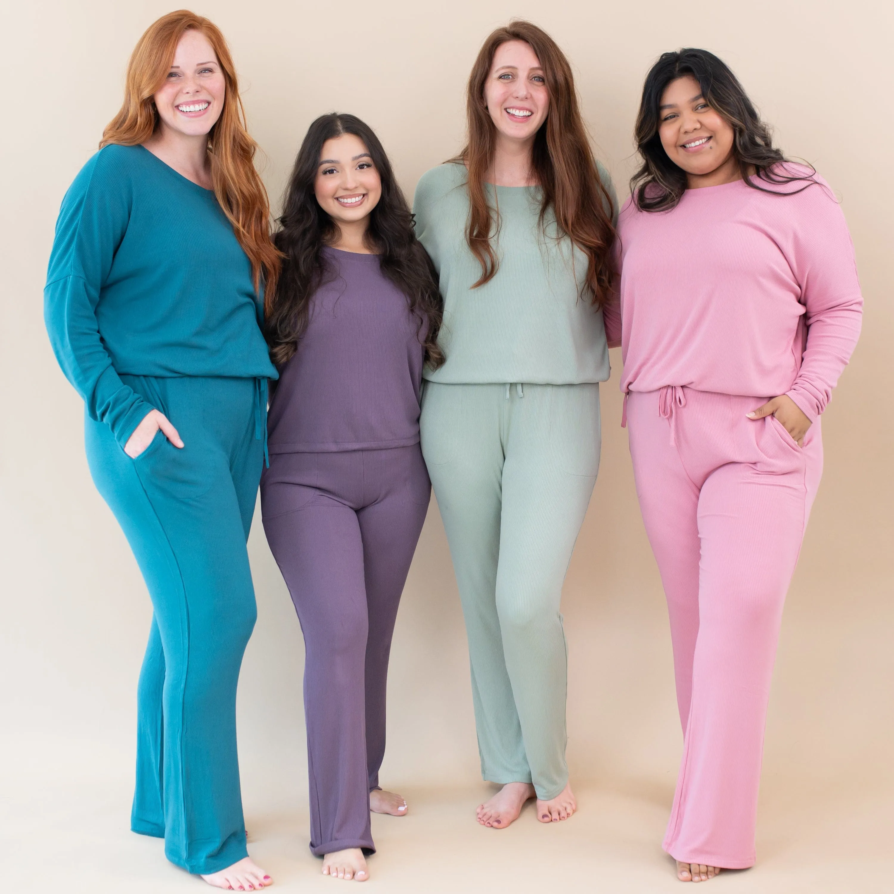 Women's Ribbed High Waisted Wide Leg Pant in Thyme