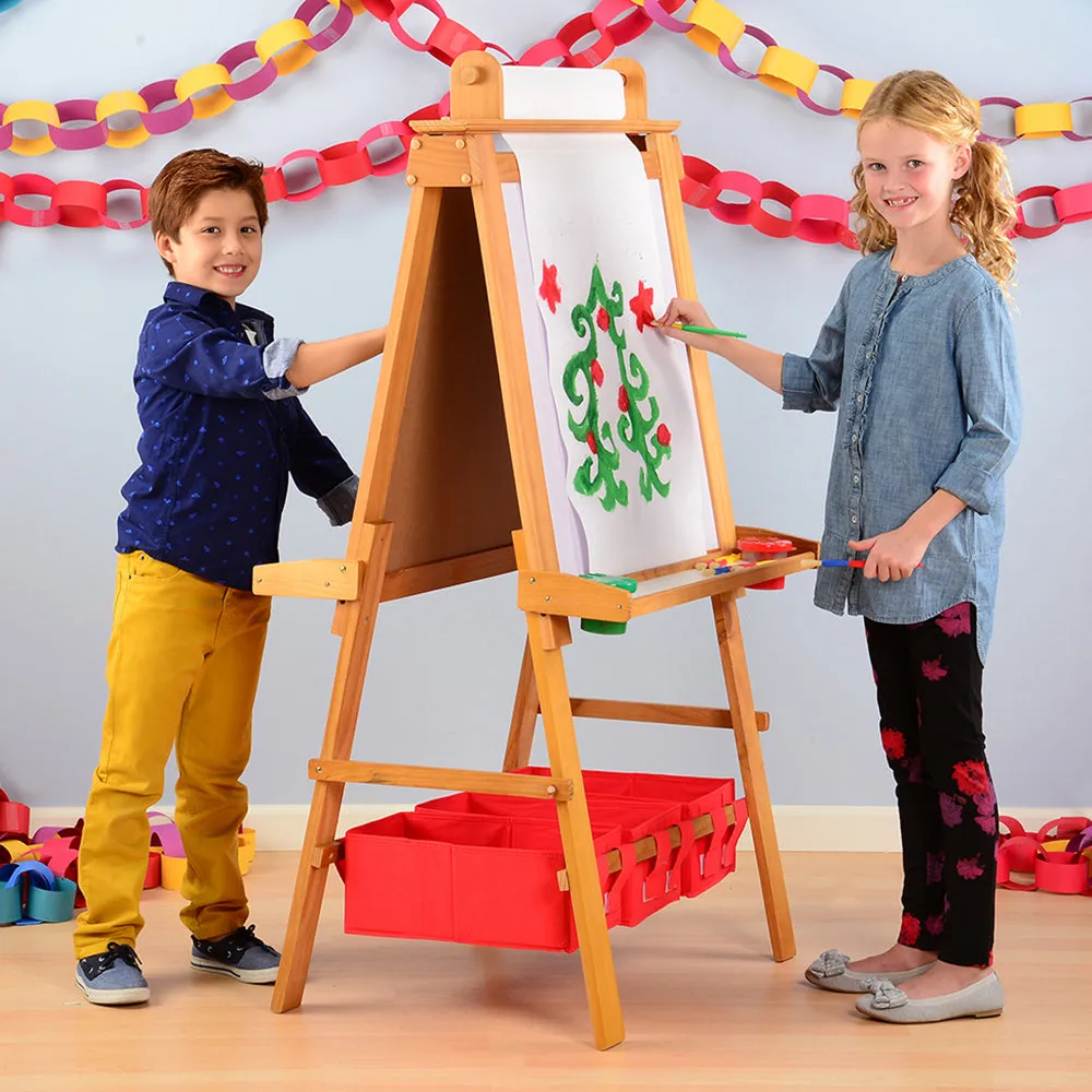 Wooden Double-Sided Art Easel | Chalkboard, Dry Erase, & Paper Roll with Storage