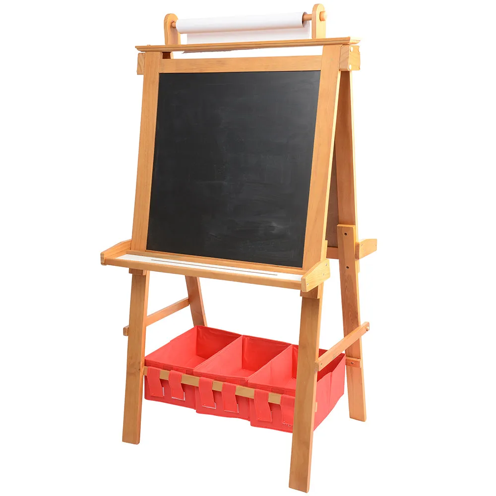 Wooden Double-Sided Art Easel | Chalkboard, Dry Erase, & Paper Roll with Storage