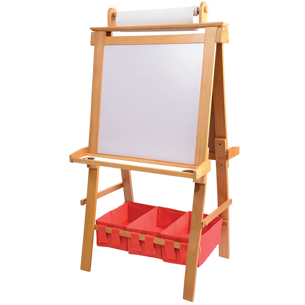 Wooden Double-Sided Art Easel | Chalkboard, Dry Erase, & Paper Roll with Storage