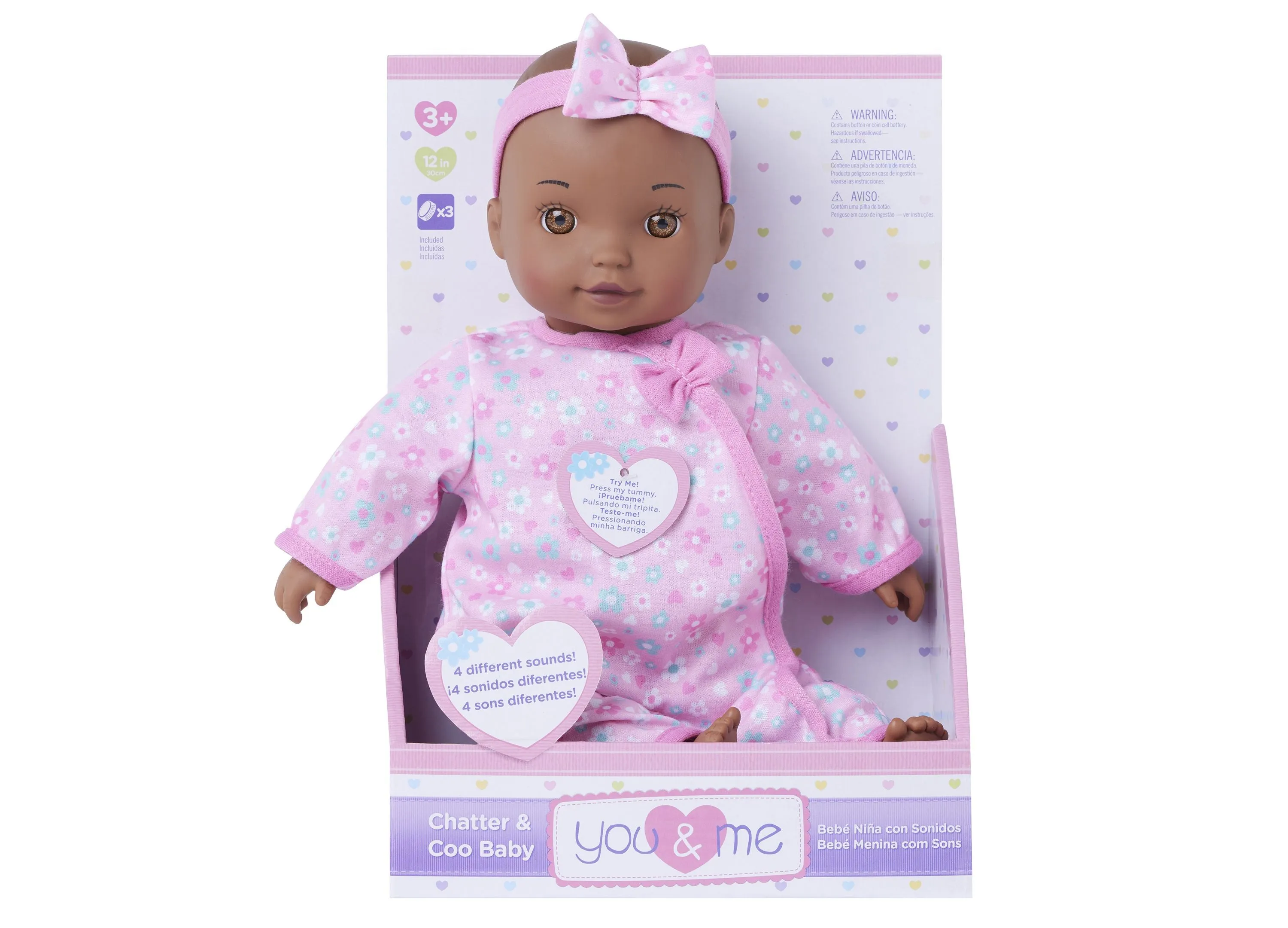 You & Me 12 inch Interactive Chatter & Coo Baby Doll - Pink Floral Sleeper